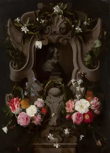 Bust of Constantijn Huygens Surrounded by a Garland of Flowers (1596–1687), 1644. Creators: Daniel Seghers, Jan Cossiers