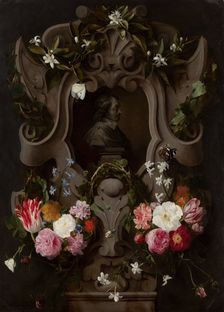 Bust of Constantijn Huygens Surrounded by a Garland of Flowers (1596–1687), 1644. Creators: Daniel Seghers, Jan Cossiers