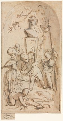Bust of Diana with Putti and Hunting Attributes, first half 18th century. Creator: Jacob de Wit (Dutch, 1695-1754)
