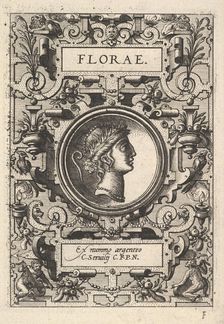 Bust of Florae surrounded by strapwork, from the series Deorum dearumque, a set of image..., 1573. Creator: Unknown