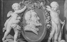 Bust of Henri IV in oval medallion with blue ground supported by two cupids, 18th century. Creator: French Painter , 18th century