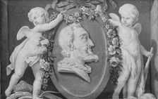 Bust of Henri IV in oval medallion with blue ground supported by two cupids, 18th century. Creator: French Painter , 18th century