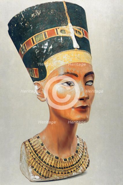 Bust of Nefertiti, queen and wife of the Ancient Egyptian Pharaoh Akhenaten (Amenhotep IV) Artist: Unknown