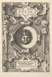 Bust of Sol surrounded by strapwork, from the series Deorum dearumque, a set of images o..., 1573. Creators: Gerard van Groeningen, Johannes van Doetecum I, Lucas van Doetecum