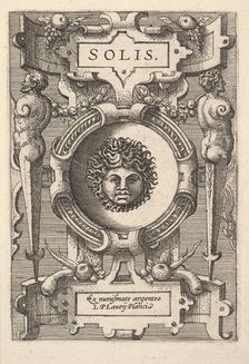 Bust of Sol surrounded by strapwork, from the series Deorum dearumque, a set of images o..., 1573. Creators: Gerard van Groeningen, Johannes van Doetecum I, Lucas van Doetecum