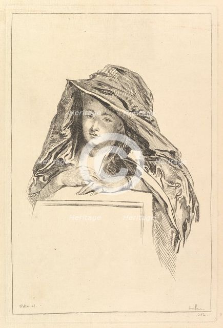Bust Portrait of a Woman wearing a Hooded Mantle, 18th century. Creator: Francois Boucher.