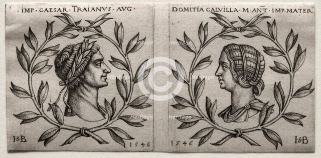 Busts of Emperor Trajan and Domitia Calvilla, 1546. Creator: Hans Sebald Beham (German, 1500-1550).