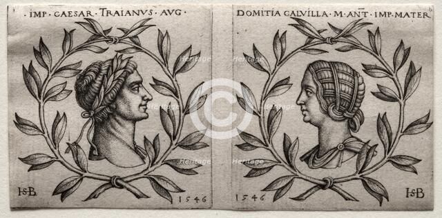 Busts of Emperor Trajan and Domitia Calvilla, 1546. Creator: Hans Sebald Beham (German, 1500-1550).