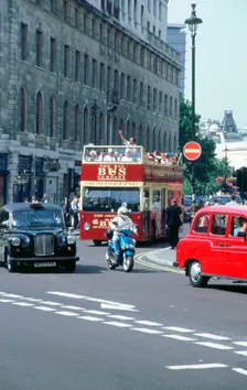 Busy traffic in London 1999