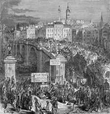 Busy scene on London Bridge, 1872. Creator: Gustave Doré