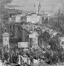 Busy scene on London Bridge, 1872. Creator: Gustave Doré