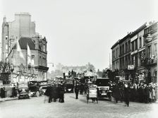 Busy street by Stamford Bridge Stadium, (Chelsea Football Ground), Fulham, London, 1912