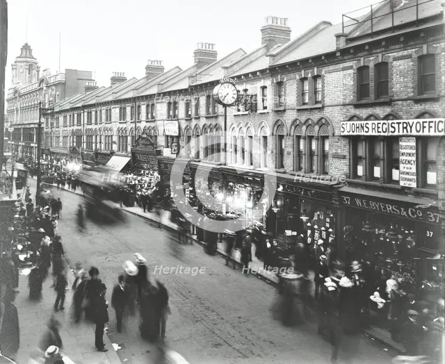 Busy street scene, St John's Road, Clapham Junction, London, 1912. Artist: Unknown.