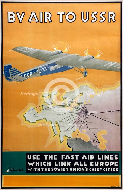 By air to USSR (Poster of the Intourist company), 1934. Artist: Bor-Ramensky, Konstantin (active 1930s)