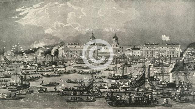 "By Water from Greenwich to the Tower" Royal Aquatic Excursion to Greenwich Hospital, 1838', 1937. Creator: Unknown.