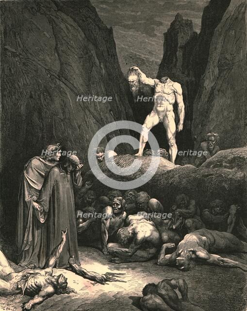 'By the hair it bore the sever'd member, lantern-wise pendant in hand', c1890.  Creator: Gustave Doré.