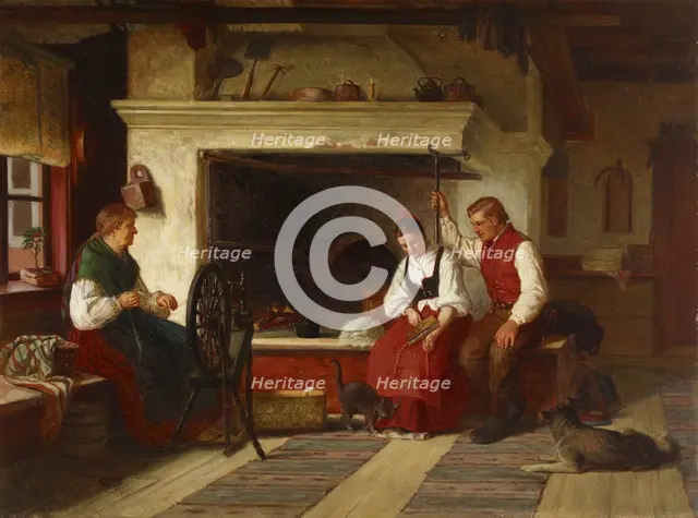 By the Hearth, an Ostrobothnian Courting Scene, 1871. Creator: Adolf von Becker.