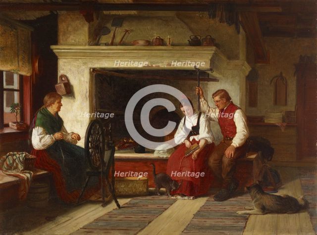 By the Hearth, an Ostrobothnian Courting Scene, 1871. Creator: Adolf von Becker.