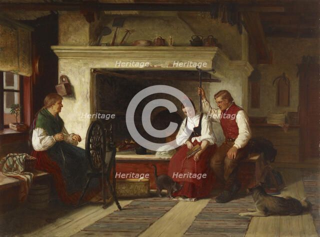By the Hearth, an Ostrobothnian Courting Scene, 1871. Creator: Adolf von Becker.