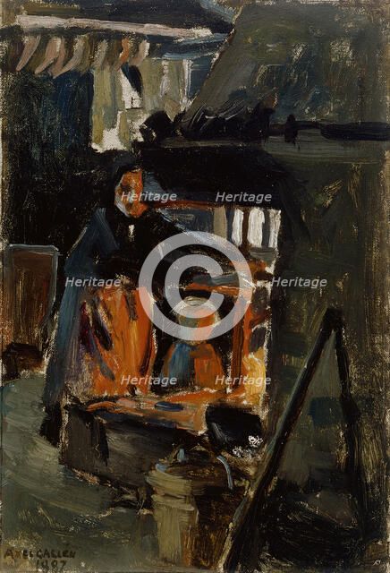 By the stove, from the interior of the hut, 1887. Creator: Akseli Gallen-Kallela.