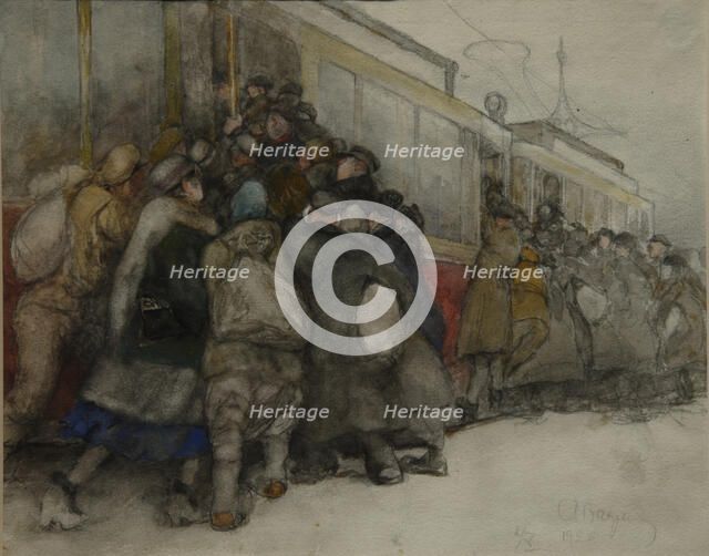 By the Tram, 1920. Artist: Vakhrameyev, Alexander Ivanovich (1874-1926)