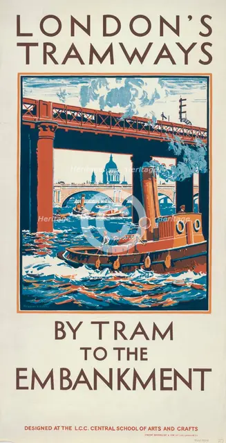 'By Tram to the Embankment', London County Council (LCC) Tramways poster, 1924. Artist: Herbert Kerr Rooke