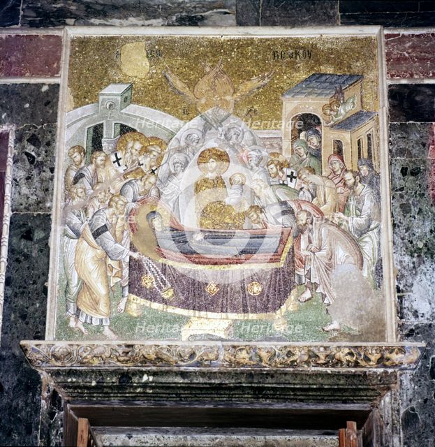 Byzantine Mosaic, Death of the Virgin Mary, Chora church, Istanbul, c1310-1320.  Artist: Unknown.