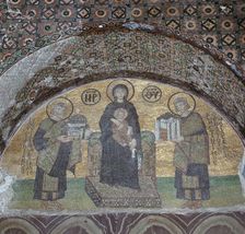 Byzantine mosaic of the Virgin with Justinian and Constantine