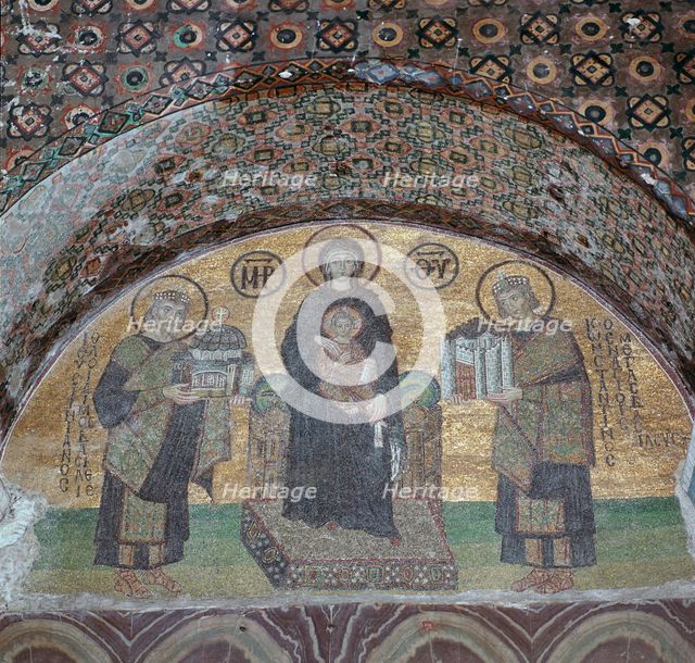Byzantine mosaic of the Virgin with Justinian and Constantine. Artist: Unknown