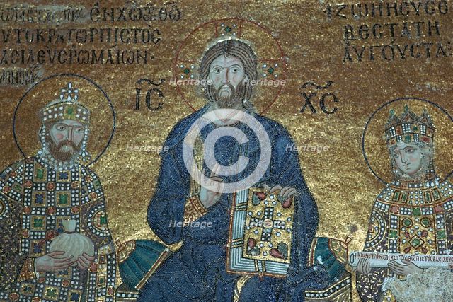 Byzantine mosaic showing Christ enthroned between earthly rulers, 12th century. Artist: Unknown