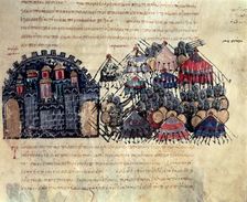 Byzantine besieging Messina, miniature in Scylitzes Matritensis (facsimile edition of the orig…