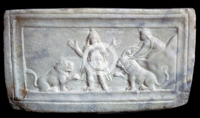 Byzantine depiction of Daniel in the lion's den, 5th century. Artist: Unknown