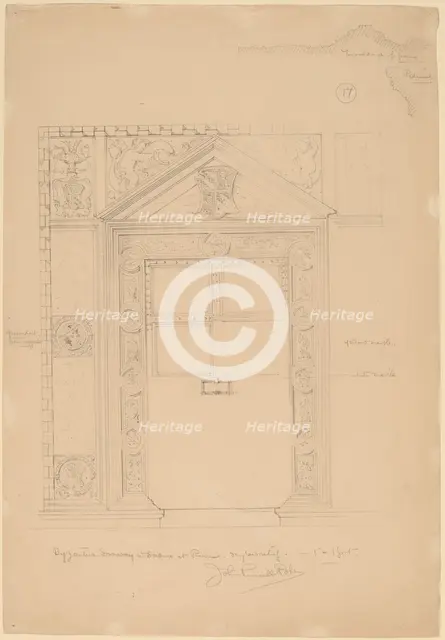 Byzantine Doorway with Duomo, Rimini, c. 1898. Creator: John Russell Pope.