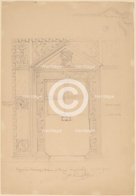 Byzantine Doorway with Duomo, Rimini, c. 1898. Creator: John Russell Pope.