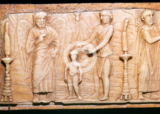 Byzantine ivory panel showing Christ's baptism, 5th century. Artist: Unknown