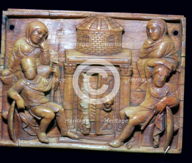 Byzantine ivory panel showing the tomb of Jesus on Easter morning, 5th century. Artist: Unknown
