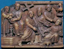 Byzantine ivory showing Pilate condemning Christ and the denial of St Peter, 5th century