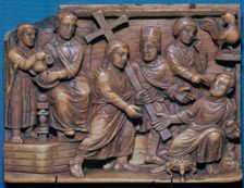 Byzantine ivory showing Pilate condemning Christ and the denial of St Peter, 5th century