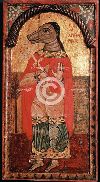 Byzantine icon of St Christopher with a dog's head. Artist: Unknown