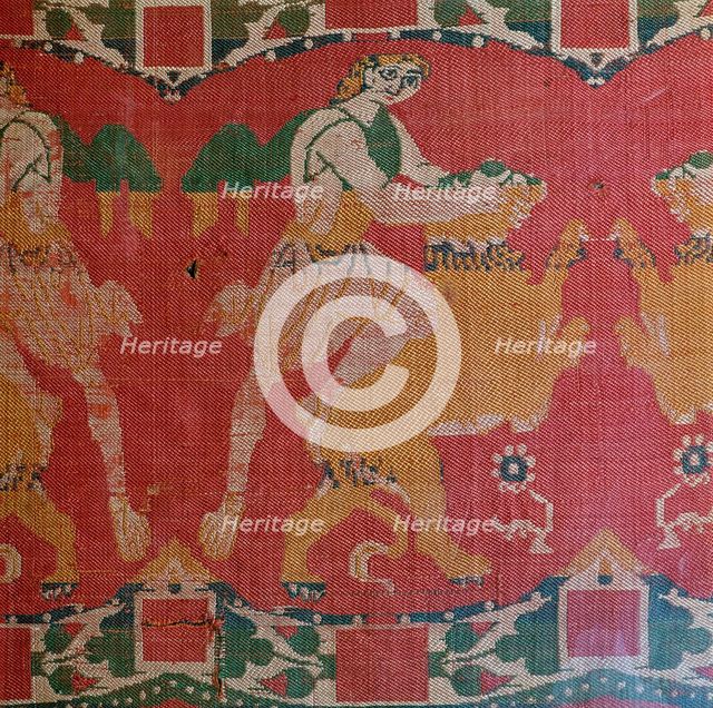 Byzantine silk with a motif of a hero and lion. Artist: Unknown