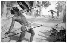 Byama threw a spear with all his strength 1923. Artist: Raymond Wenban