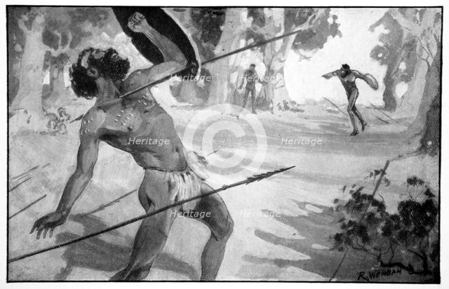 'Byama threw a spear with all his strength', 1923.  Creator: Raymond Wenban.