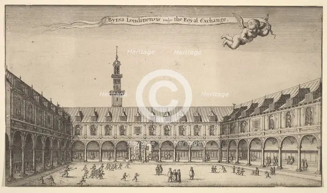 Byrsa Londinensis vulgo the Royal Exchange (Royal Exchange, London), ca. 1647. Creator: Wenceslaus Hollar.
