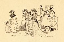 Bystanders watch as John Gilpin gallops past, 1878, (c1918). Creator: Randolph Caldecott