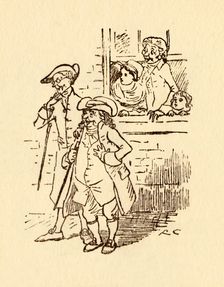 Bystanders watch as John Gilpin gallops past, 1878, (c1918). Creator: Randolph Caldecott