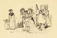 Bystanders watch as John Gilpin gallops past, 1878, (c1918). Creator: Randolph Caldecott