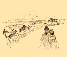 Bystanders watch as John Gilpin is chased across the countryside, 1878, (c1918). Creator: Randolph Caldecott