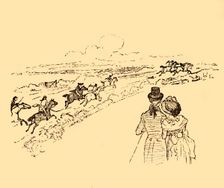 Bystanders watch as John Gilpin is chased across the countryside, 1878, (c1918). Creator: Randolph Caldecott