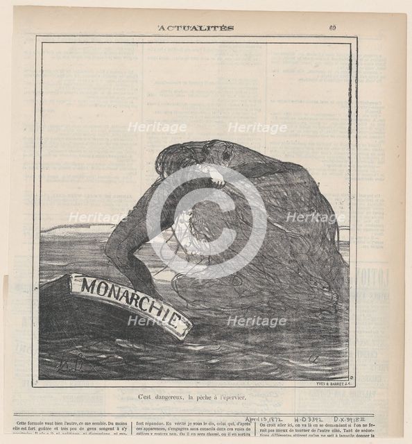 C'est dangereux, la pêche à l'épervier, 1872.  Creator: Honore Daumier.