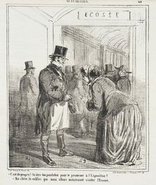C'est du propre! Tu ôtes ton pantalon pour te promener à l'exposition? - Ma chère..., 1867. Creator: Cham